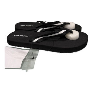 Joe Fresh Flip Flop Sandals Shoes Girls Size M Black Striped Beach Summer Casual